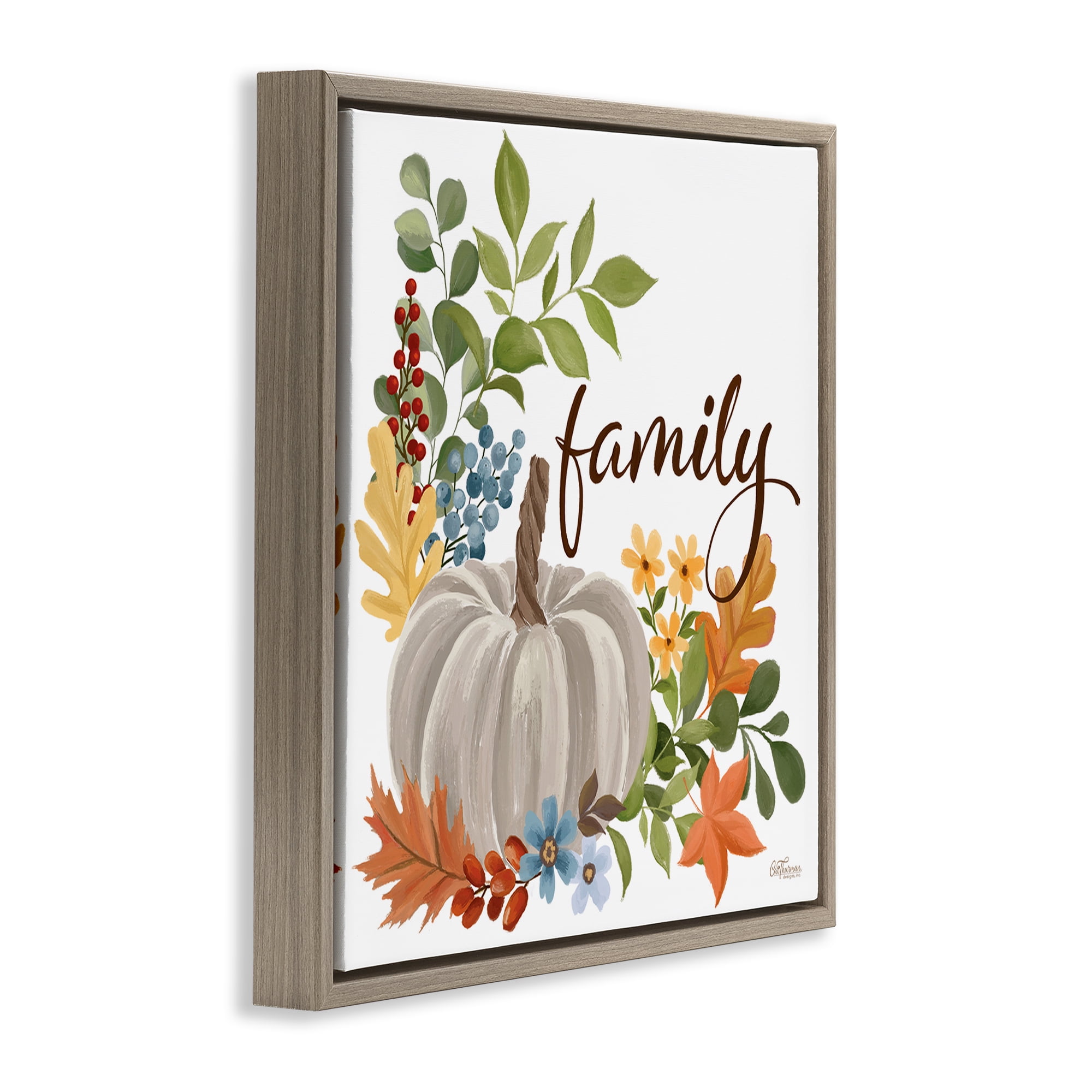 Stupell Industries Autumnal Family Pumpkin Holiday Painting Brown Floater Framed Art Print Wall Art, 25 x 25
