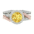 thumbnail image 2 of 2.32 ct Brilliant Round Cut Yellow Zircon 18K White/Rose Gold Halo Solitaire with Accents Engagement Bridal Wedding Ring Band Set size 5, 2 of 7
