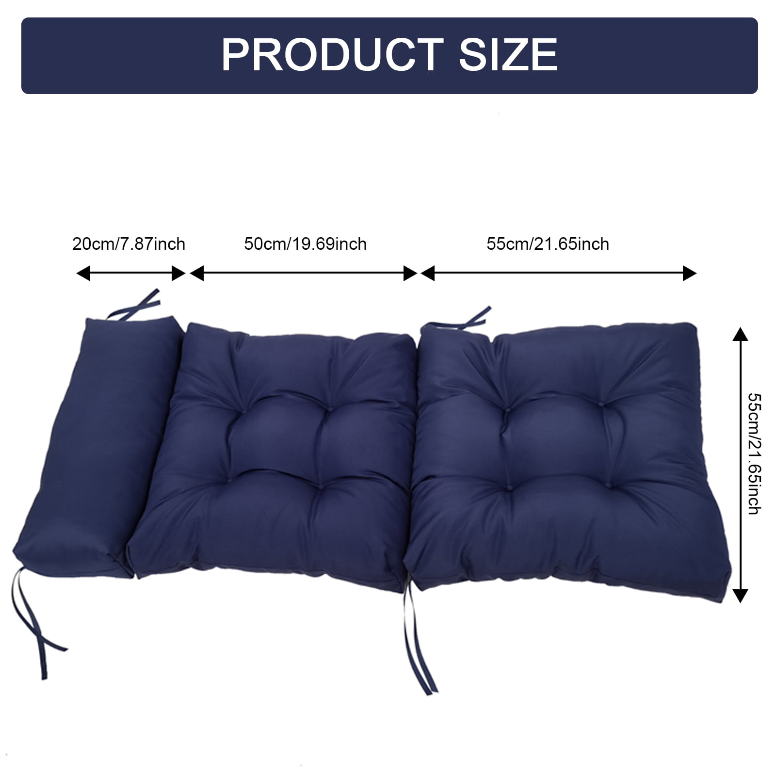 TOPCHANCES Adirondack Chair Cushion, Waterproof Rocking Chair Cushion, Patio Chair Cushions Seat Back Cushion with Ties for Indoor Outdoor Use, 49x21x3 inch, Navy