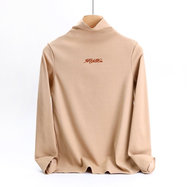 Ropa interior térmica para mujer, camiseta básica de cuello semialto, ropa interior térmica de manga larga de terciopelo alemán grueso, pijama de poliéster para mujer