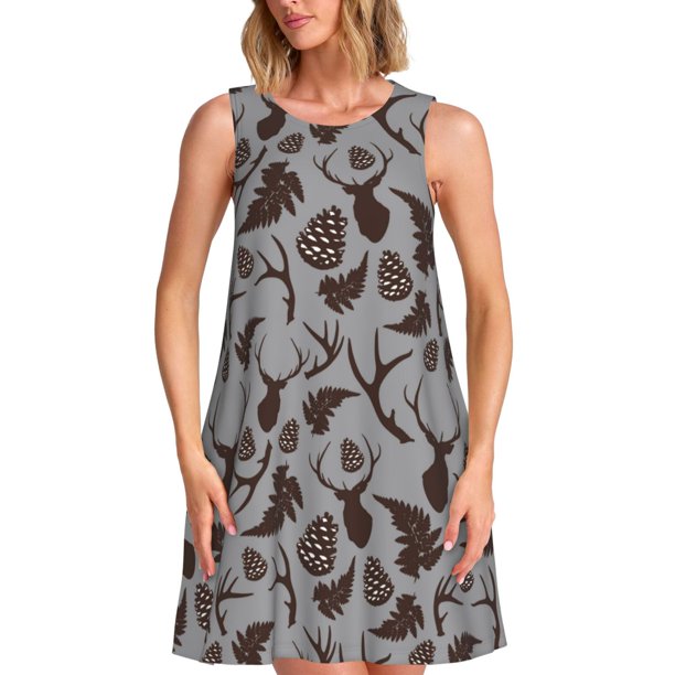 Disketp Brown Moose with Pinecones para Vestido sin Mangas para Mujeres, Vestidos de Verano para Mujeres, Casual y Holgado para la Playa