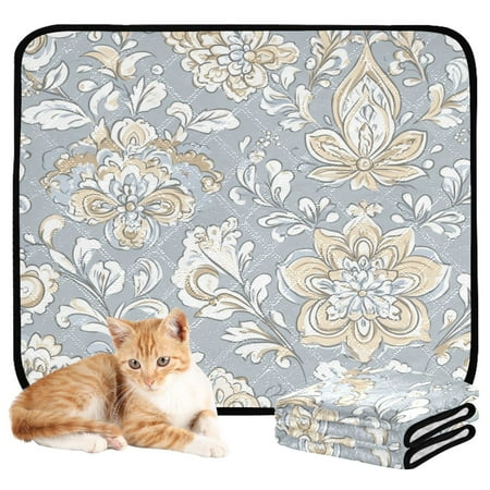 Washable Pet Pee Pads with Super Absorbent Reusable Training Pads for Dogs & Cats Gray and White Flower Pattern