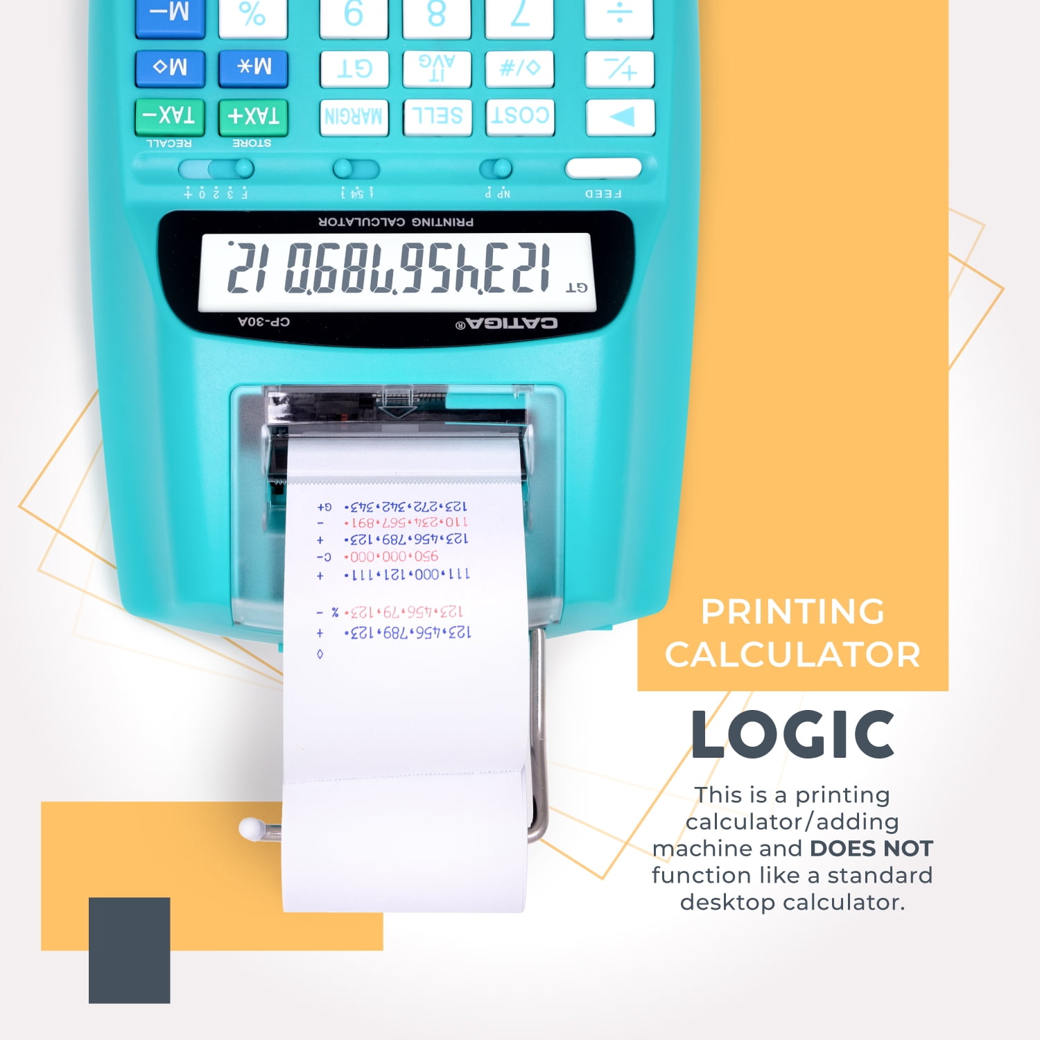 12-Digit Commercial Printing Calculator, 2.03 Lines per Second, Dual Color Printing, AC Adapter (Light Blue)