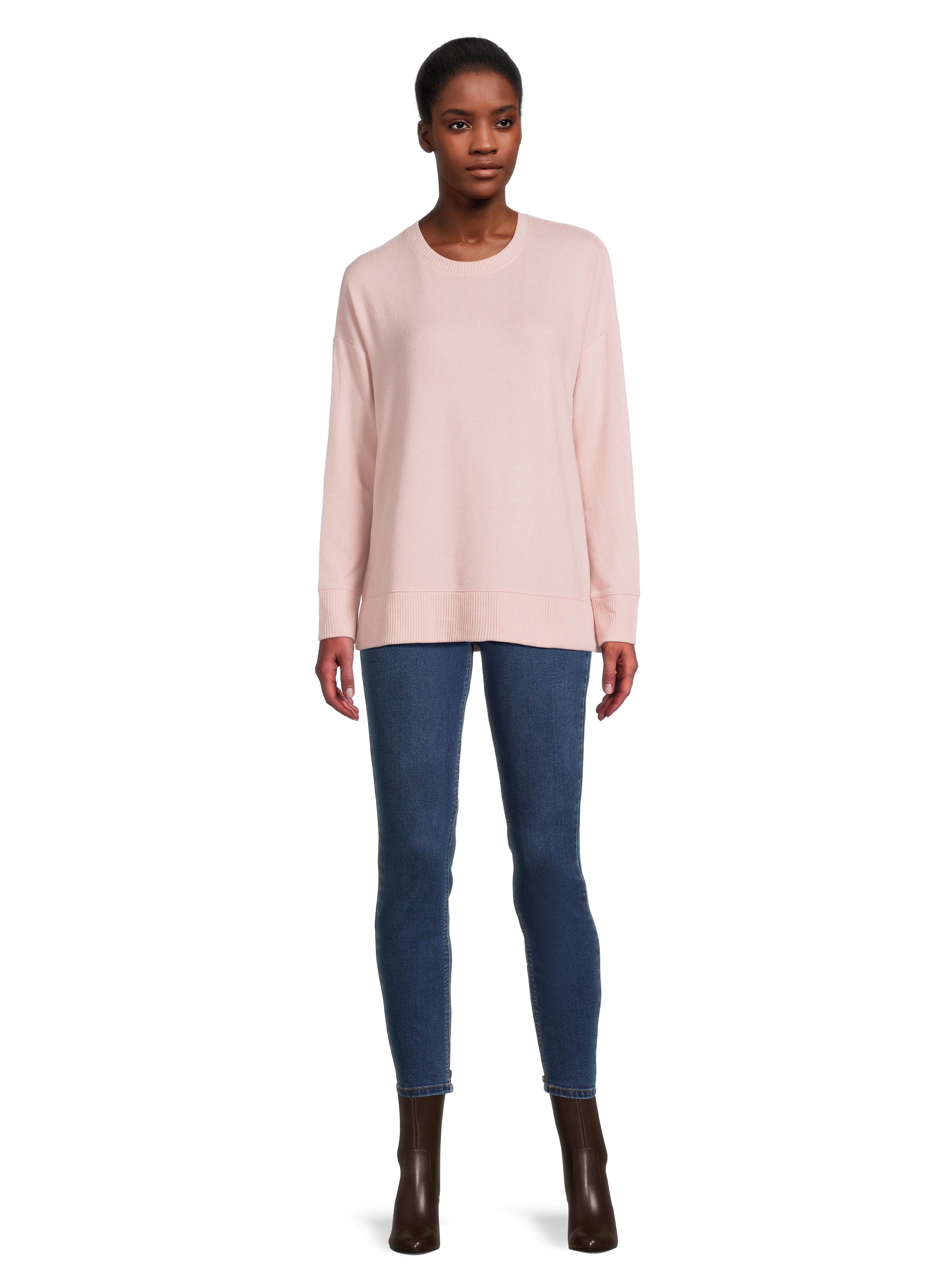 Time and Tru Women's Hacci Knit Pullover with Long-Sleeves, Single and 2-Pack, Sizes XS - XXL