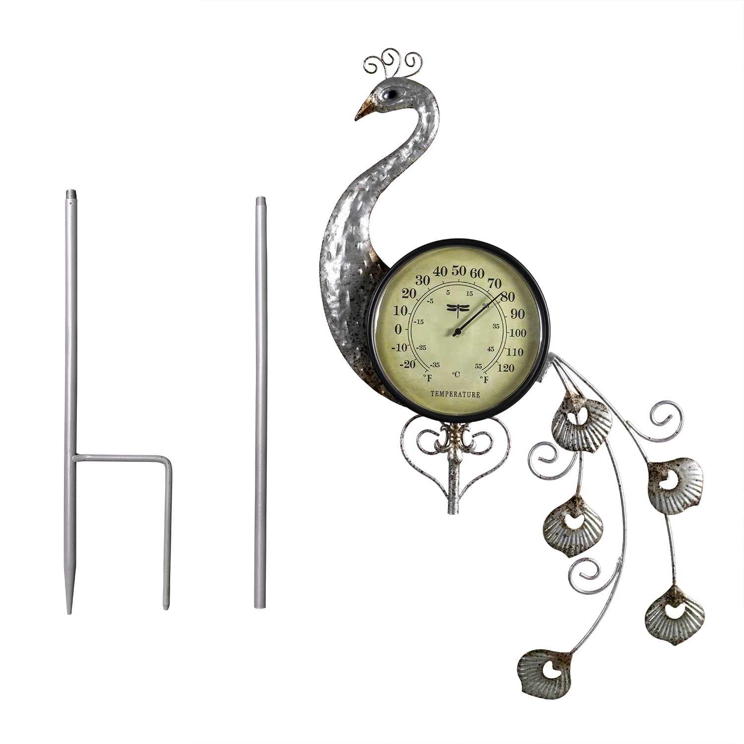 Poolmaster Outdoor Thermometer Garden Stake and Backyard Décor - Peacock