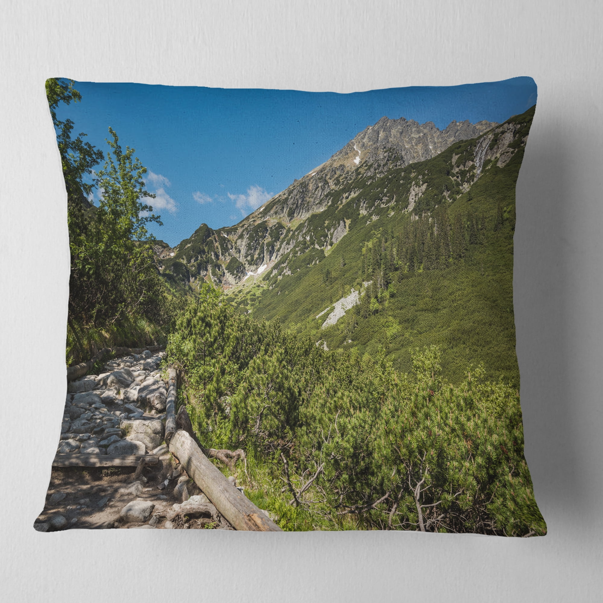 Designart Tourist Trail in High Mountains - Landscape Printed Throw Pillow - 18x18