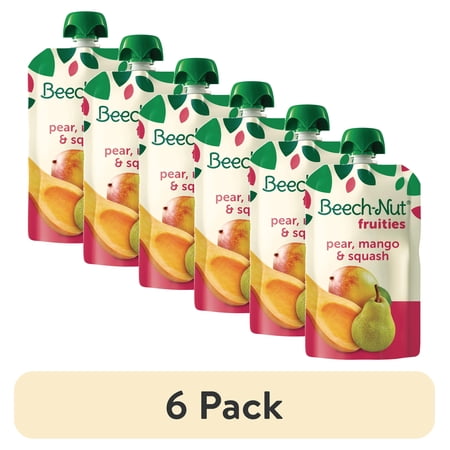 (6 pack) Beech-Nut Fruities Stage 2 Baby Food, Pear Mango & Squash, 3.5 oz Pouch