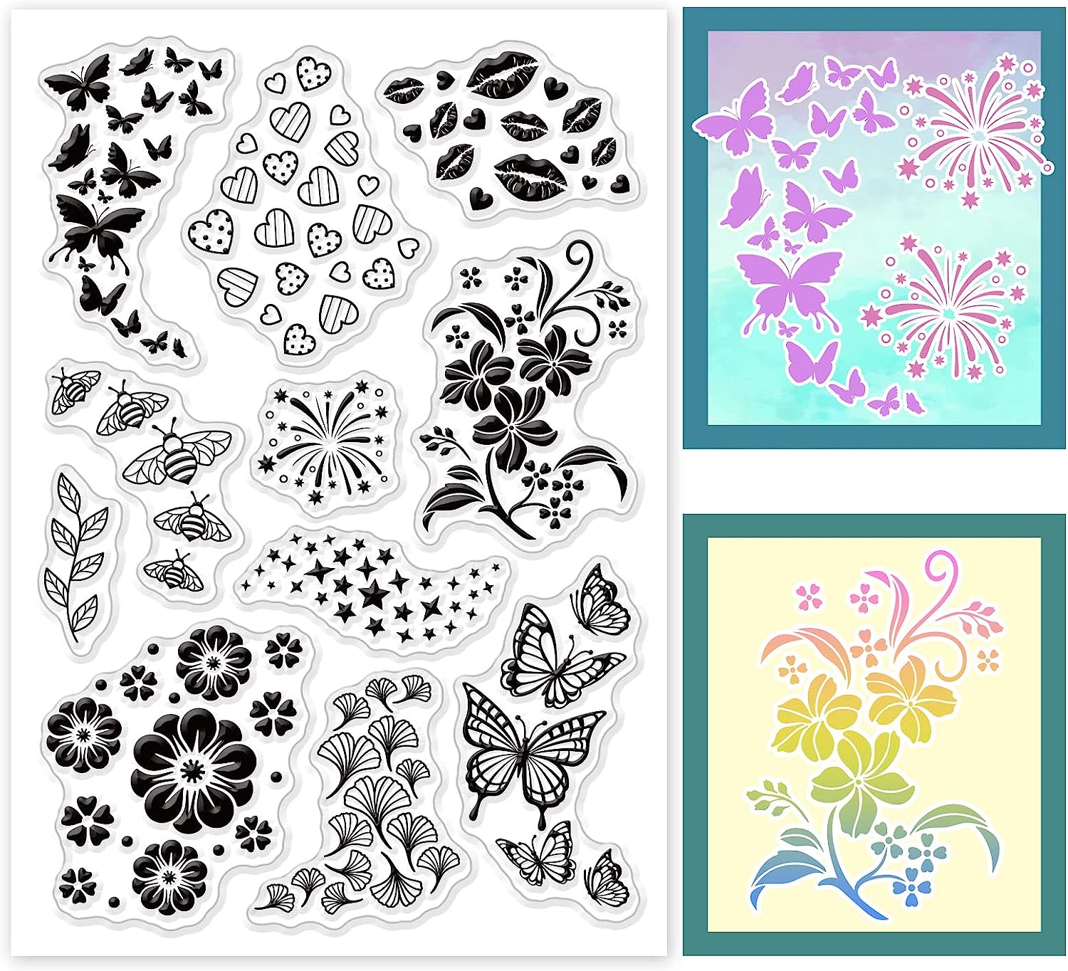 1sheet Flower Clear Stamps Butterfly Transparent Scrapbooking Stamps ...