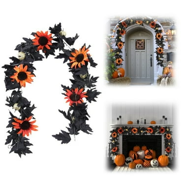 Fall Deals! Black Halloween Garland Hanging Sunflower Pumpkin Vines With Hooks For Thanksgiving Halloween Garden Dinner Fireplace Decor