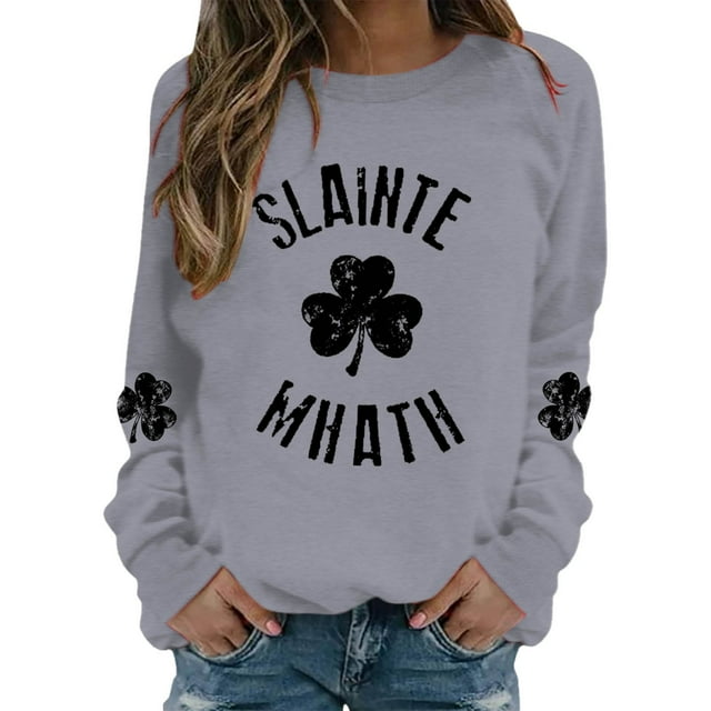 VBARHMQRT Chandail à Capuche Étoile Femme Quotidien Maison Extérieur Entraînement Manches Longues Col Rond T-Shirt Saint P Jour Imprimé Chandail en Molleton Blouse