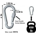 thumbnail image 2 of 4 Inch Stainless Steel Locking Type Carabiner Clip Spring Snap Hook - 2 Packs Heavy Duty Carabiner Clips for Keys, Swing Set, Camping, Fishing, Hiking Traveling, 650 lbs Capacity, 2 of 6