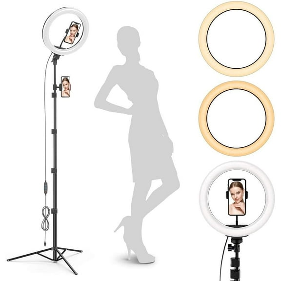 GearLight Ring Light - 10" Selfie Tripod Stand with LED Lights, Dual Phone Holders, Adjustable Height and Lighting for Recording, Makeup & Photography