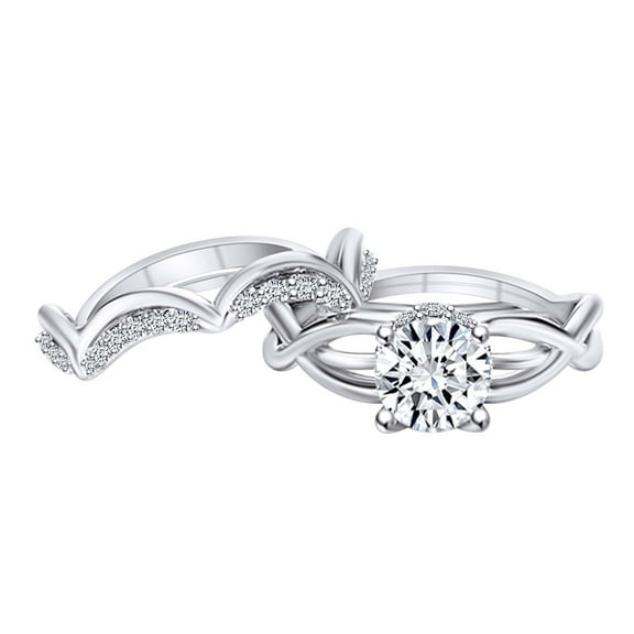 AFFY 1.74 Carat(Cttw) Round Moissanite & Natural Diamond Wedding Ring Set 14K Solid White Gold Ring Size-5