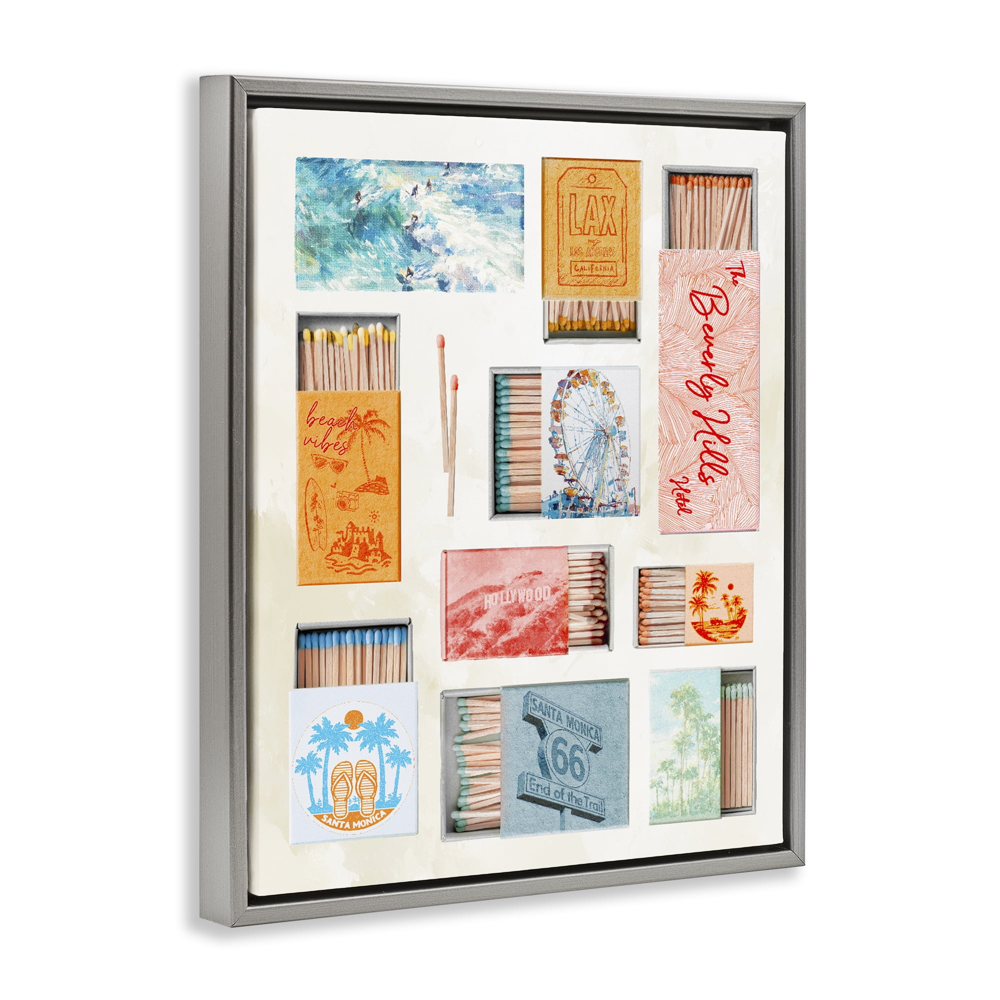 California Beach Matchboxes Gray Framed Floater Canvas Wall Art, design by Ziwei Li