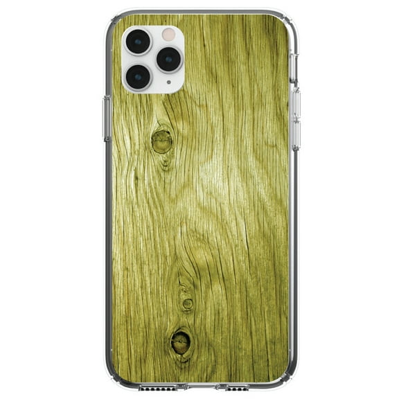 DistinctInk Clear Shockproof Hybrid Case for iPhone 11 Pro MAX (6.5" Screen) - TPU Bumper, Acrylic Back, Tempered Glass Screen Protector - Yellow Weathered Wood Grain Print - Printed Wood Grain Image
