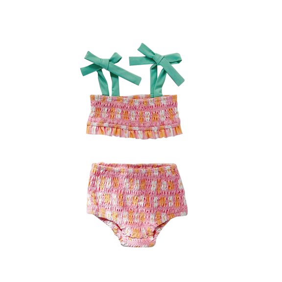 Mercatoo Toddlers Baby Girls Summer Swimwear Set-Floral Camisoles One 𝐏iece Bathing Suit with Sun Hat 2Pcs Outfit Swimwear
