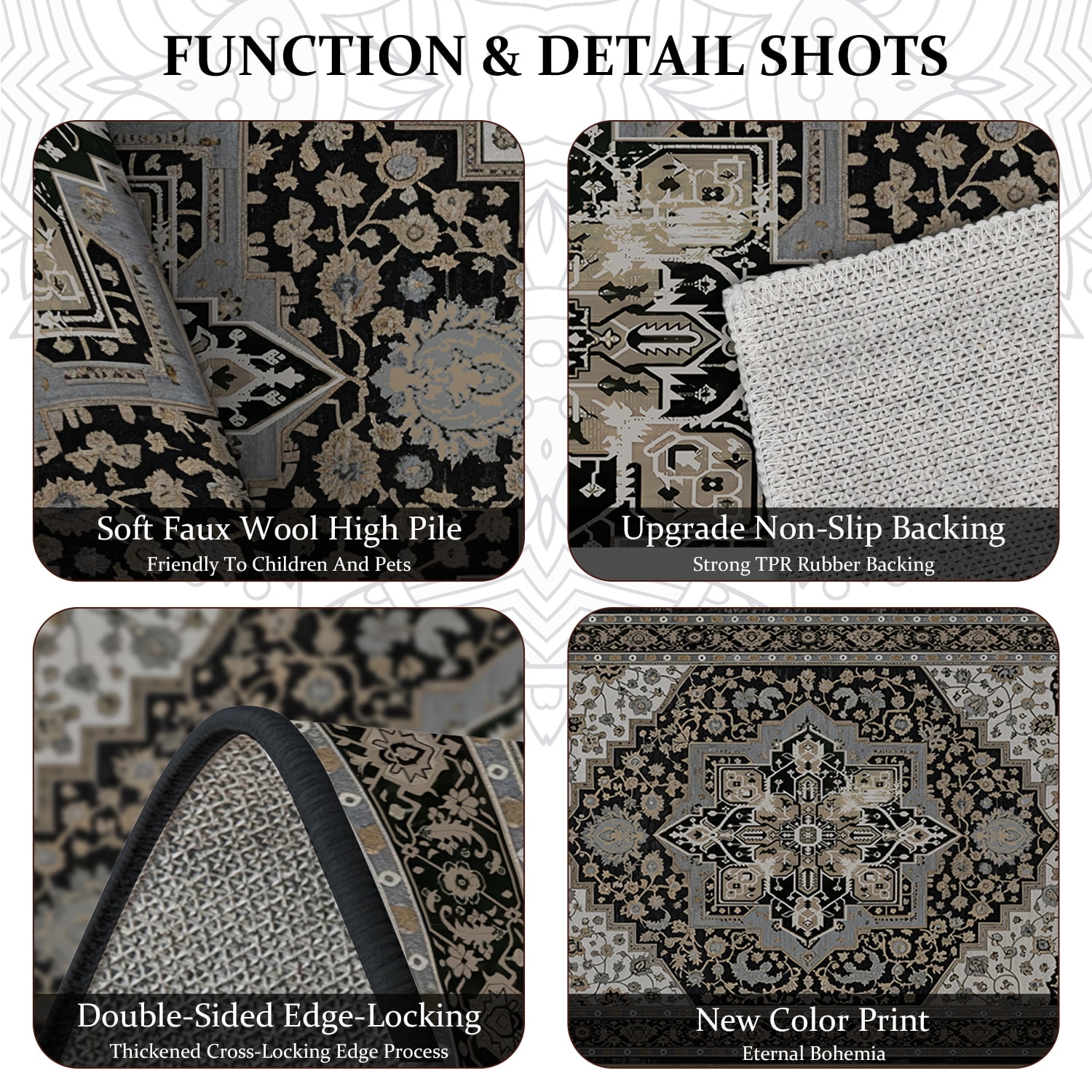 TECHVIDA Kitchen Rugs 4 Piece Set,Non Slip Machine Washable Kitchen Mats,Boho Vintage Abstract Kitchen Carpet for Farmhouse Living Room Hallway
