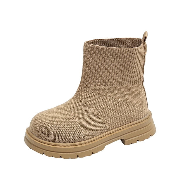 Fall Girls' Solid Color Flying Knitting Sports High-Top Shoes, Fashion Boots, Girls' Low Boots