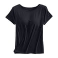 thumbnail image 5 of Womens Short Sleeve Tops Built in Bra Summer Basic T Shirts Crew Neck Fitted T-Shirt Tee, 5 of 5