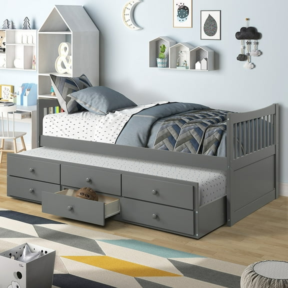 Veryke Uptown Teen Twin Modern Plywood Platform Beds with Bed Frame, Gray