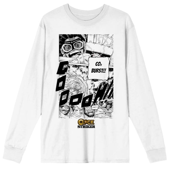 Saturday AM Clock Striker Manga Page CO2 Burst Adult White Long Sleeve Tee - Medium
