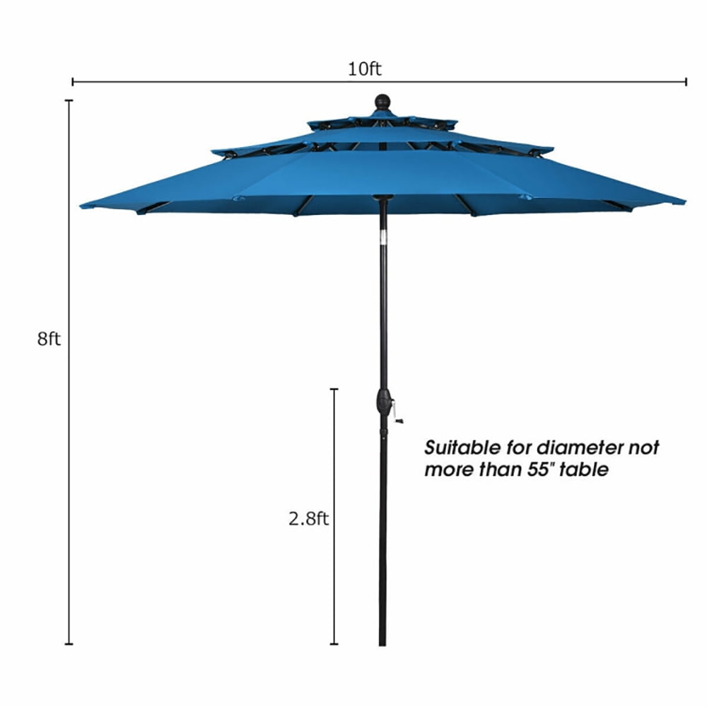 Aimee Lii 10' 3 Tier Patio Umbrella Aluminum Sunshade Shelter Double Vented without Base, Table Umbrella Outdoor Patio, Blue Aimee Lii 10' 3 Tier Patio Umbrella Aluminum Sunshade Shelter Double Vented without Base, Table Umbrella Outdoor Patio, Blue