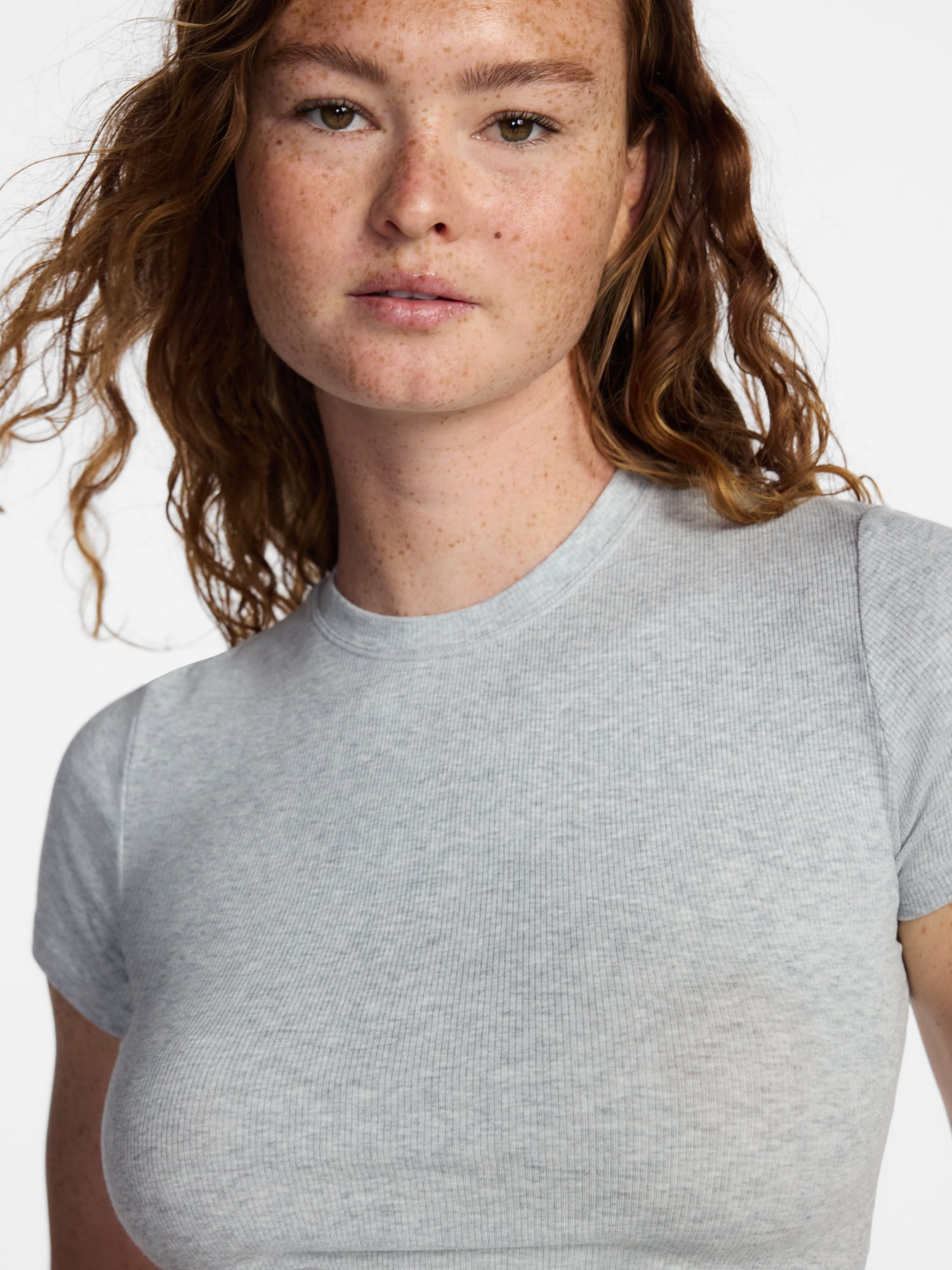 No Boundaries Cotton Stretch Ribbed Tee with Short Sleeves, Women's XS-3XL
