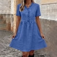 thumbnail image 5 of Dolkfu Fashion Women'S Fall&Winter Dresses V-Neck Blue Short Sleeve Mid-Length Dresses Modern Regular Vintage Finish Solid Fit & Flare Dresses Blue,L, 5 of 6
