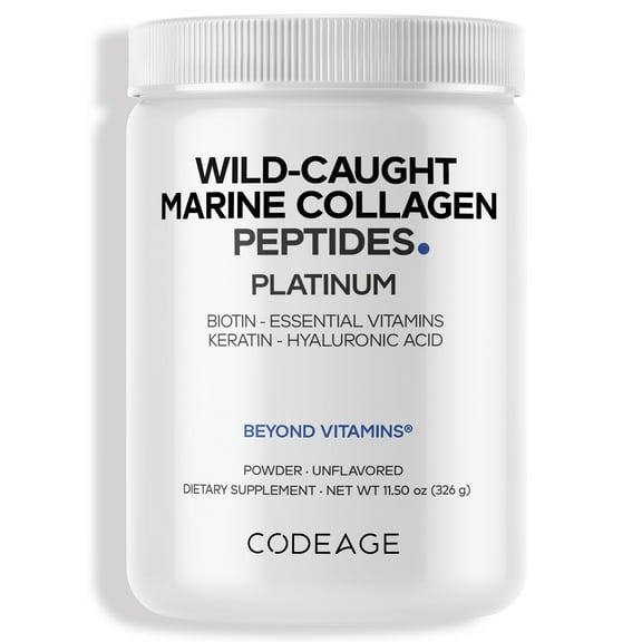 Codeage Marine Collagen Protein Powder Platinum, Fish Collagen Peptides   Vitamins, Biotin, 11.50 oz