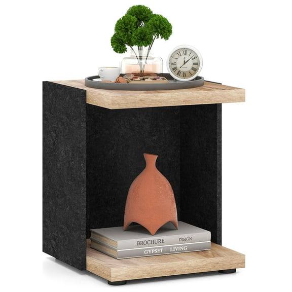 Costway 2-Tier Sofa Side Table with Open Storage Shelf Compact Nightstand for Living Room