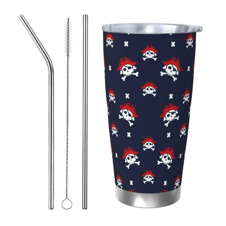 

Qekee pirates skull Print 20OZ Car Cup Stainless Steel Vacuum Insulated Tumbler Tumbler Cup With Lid And Straw Travel Coffee Mug-Straw Three-piece Set