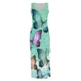 thumbnail image 5 of IROINNID Women's Summer Sleeveless Full Length Bodycon Dress Printed Ribbed Drawstring Ruched Sexy High Split Dresses Elastic Loose Fit Dress, Mint Green, 5 of 5