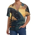 thumbnail image 3 of Honeii 's Sunset Ocean Whale for men's short-sleeved button-up collared shirt featuring a pocket, perfect for beach vacations, and travel adventures., 3 of 5