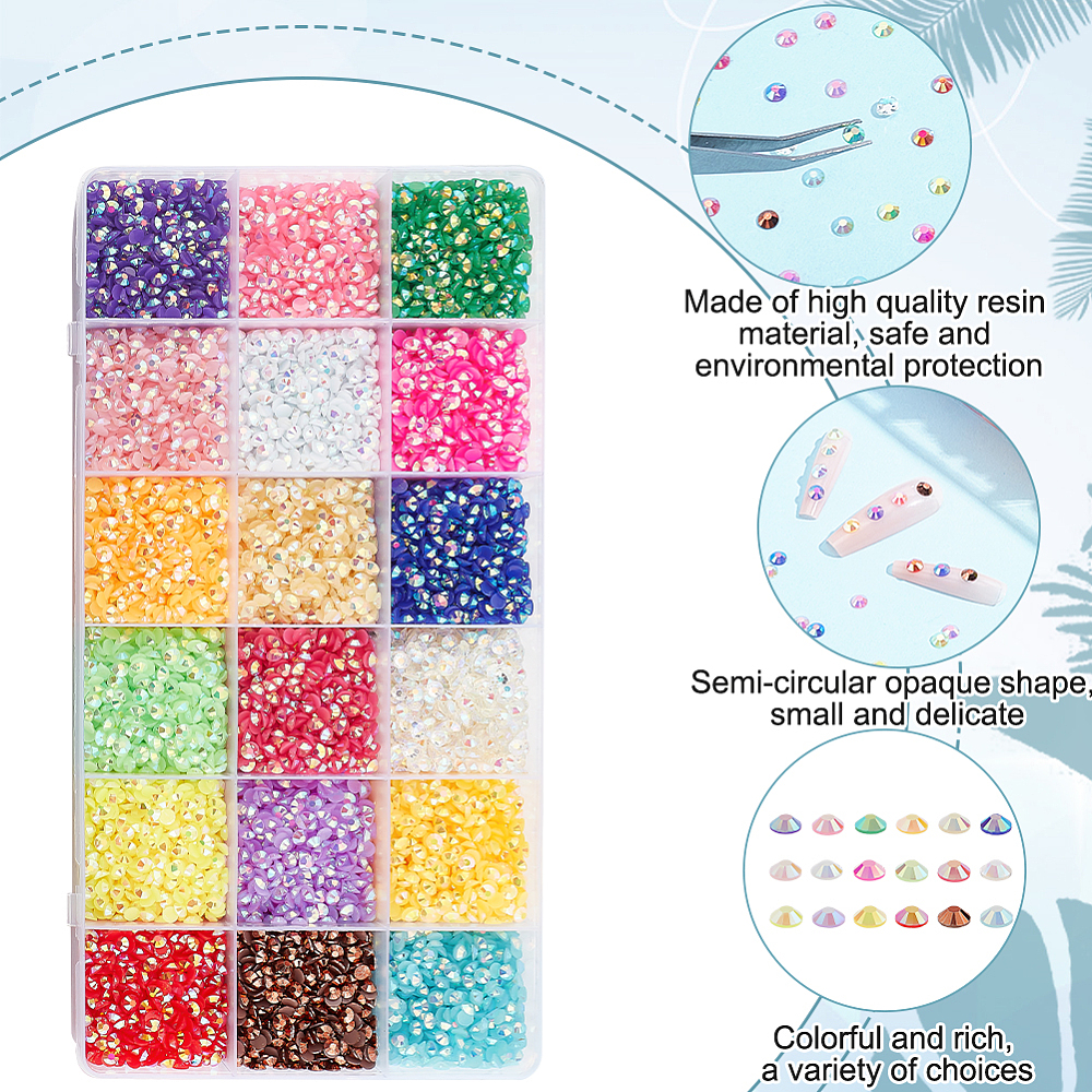 1set 21600pcs 18 colors Half Round Opaque Resin Cabochons Nail Art Decoration Accessories Mixed color 4x1.5mm 1200pcs/color
