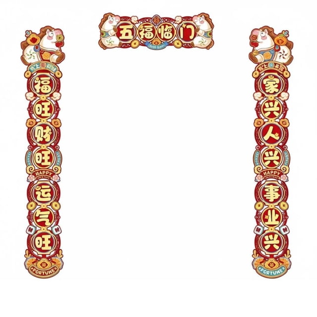 Abbraccia Parejas de Año Nuevo Celestial 2026, decoración de puerta de tela, bendición Fu del Año del Caballo