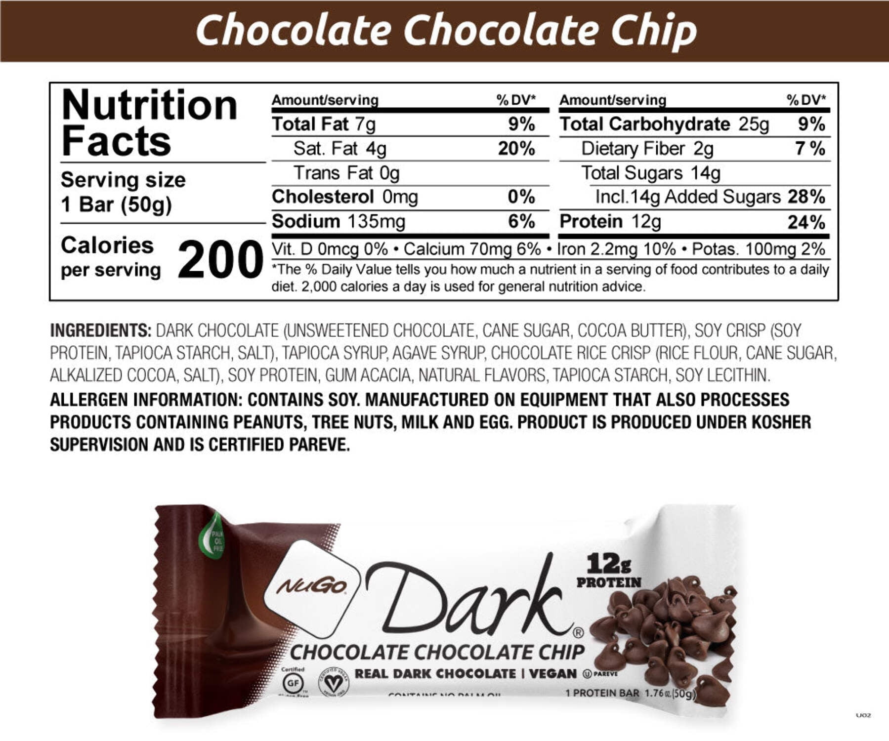 NuGo Dark Variety - Chocolate Pretzel 12 Bars & Chocolate Chocolate Chip 12 Bars, 12g Protein, Vegan, Gluten Free, Kosher Pareve, 24 Count