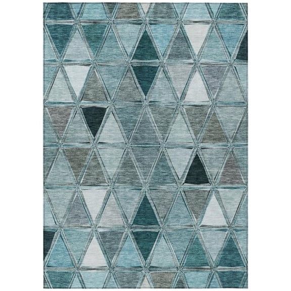 HomeRoots 583055 8 x 10 ft. Geometric Washable Indoor & Outdoor Rectangle Area Rug, Teal Blue, Aqua & Gray