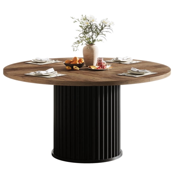 Fnova 47.2 Inch Round Dining Table, Farmhouse Kitchen Table, Leisure Accent Table for Dining Room Living Room, Entryway Home Furniture