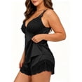 thumbnail image 7 of Uootdi Womens Plus Size Sleepwear Solid Color Delicate Detail Cami Blouse Elastic Waist Casual Shorts Comfy Daily Homewear Outfits, 7 of 7