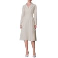 thumbnail image 1 of Vestido midi plisado de mujer con solapa de pico, manga larga, corte A, XL, beige, 1 of 5