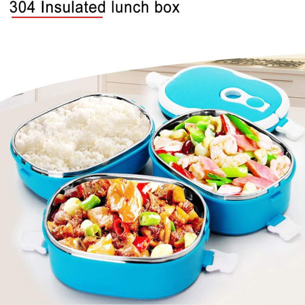 AMERTEER 2 Layer Thermal Lunch Box Bento Lunch Box with Stainless Steel  Thermal Insulation, Food Containers Leak Proof For Kids, Adult KEEP FOOD  WARM