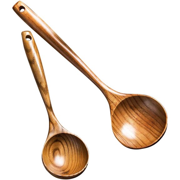 2 Pcs Wooden Spoon Ladle for Cooking Spoons-14 inch Long Kitchen Cooking Spoon & 11 inch Best Wood Spoons Large Deep Serving Spoons Soup Ladles Set