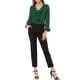 thumbnail image 2 of BLUSA CON VOLANTES PARA MUJER INSPIRE CHIC, ELEGANTE, CON ESCOTE EN V, DE MANGA LARGA, TAMAÑO 3XL, VERDE, PARA USAR EN EL TRABAJO, 2 of 7