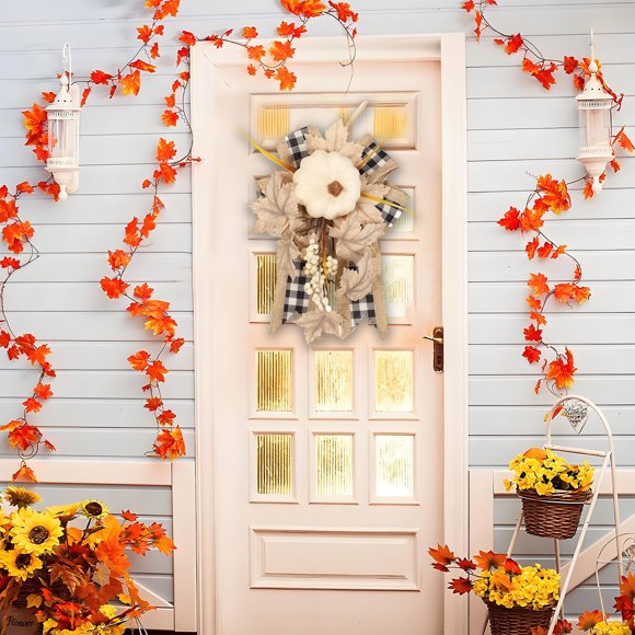 Adorno Colgante de Acción de Gracias con Forma de Calabaza y Flor Artificial para Pared | Plástico Multicolor | 30X20X5Cm | Ligero y Versátil