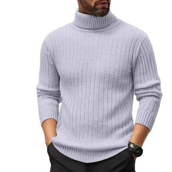 Kixjoy Gray Turtleneck Sweater Men Warm Slim Fit Knit Sweaters Big and Tall Long Sleeve Casual Fall UnderShirts Basic Fashion Pullover Sweaters for Men, Gray XL