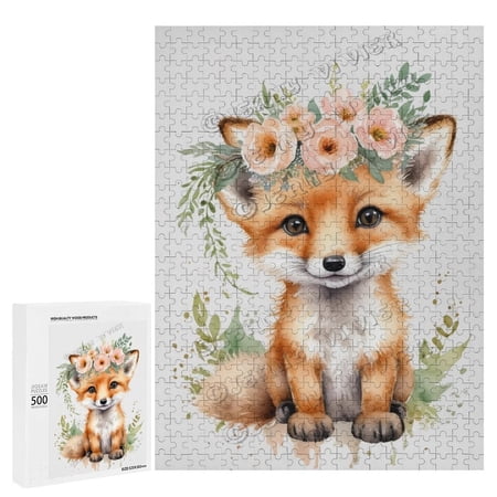 500 Piece Jigsaw Puzzles for Adults - Wood Puzzles - Watercolor Fox Puzzle | Recycled Cardboard Jigsaw Puzzles 500 Pieces | Challenging Family Activity