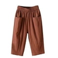 thumbnail image 3 of IDALL Capri Pants for Women Linen Pants Women Cotton And Linen Cropped Pants Loose Large Size Elastic Waist Small Feet Harem Pants Versatile Pants Lounge Pants Women Baggy Pants Brown 2XL, 3 of 6