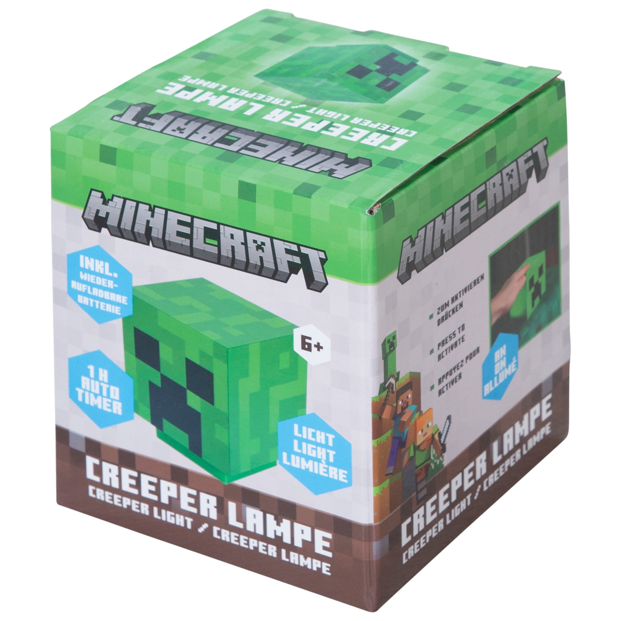Minecraft: LED Night Lamp - Creeper - 4" Green Pixel Cube Night Light, Illuminates Up To 10hrs, USB Charging, Game Themed Design Decor, Licensed