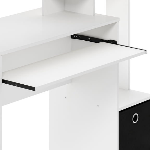 Furinno Econ Desk, 40-Inch Wide Gaming Desk with Keyboard Tray, Computer Desk, Office Desk with Side Shelves and Storage Bin for Home Office, Plain White