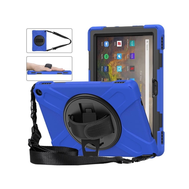 Case for Amazon Kindle Fire HD 10 / Fire HD 10 Plus 11th Generation 2021, Shockproof Cover with Pencil Holder Kickstand Hand & Shoulder Strap